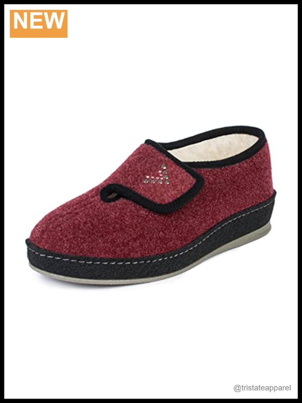 Felt Slippers Virgin Wool Lined Non-Slip Adjustable Strap